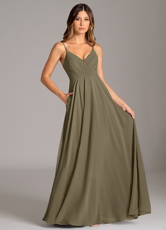 Azazie Amani Brautjungfernkleider A-Linie Plissee Chiffon Kleid Weidengrün image6