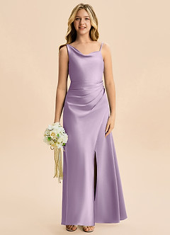 Azazie Abby Junior Robe Trapèze en Satin extensible Plissée Frostiges Flieder image4