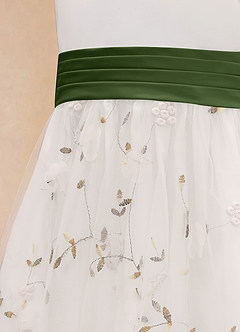 Azazie Pollie Flower Girl Dresses Ivory Olive A-Line Bow Tulle Dress image14