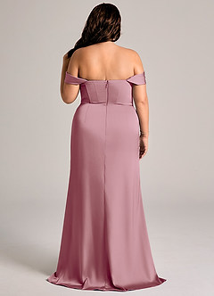 Azazie Johana Robes de demoiselle d'honneur Robe Sirène Convertible en Satin extensible Épaule décolletée Mauve Vintage image9