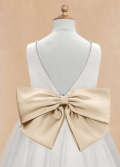 Azazie Seline Flower Girl Dresses Ivory Champagne A-Line Bow Tulle Dress image9