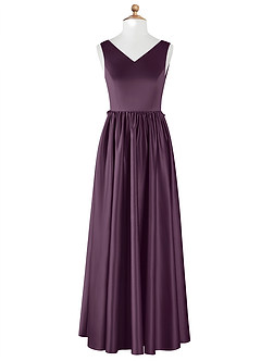 Azazie Hathaway Junior Vestido Ameixa de Cetim elástico de Linha A com Arco image7