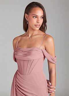 Azazie Amyra Bridesmaid Dresses Dusty Rose Sheath Off the Shoulder Chiffon Convertible Dress image6