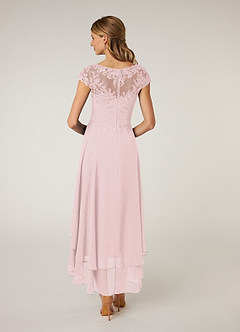 Azazie Shonda At-home Try On Dresses Blushing Pink Lace Chiffon Dress image2