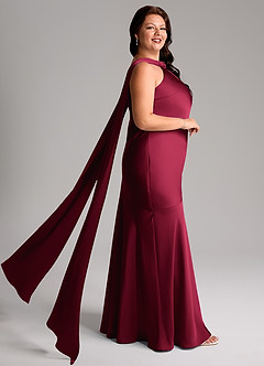 Azazie Kinsley Robes de demoiselle d'honneur Robe Sirène en Satin extensible Fente Latérale Bourgogne image10