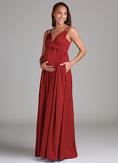 Azazie Emree Robes de demoiselle d'honneur de maternité Robe Trapèze avec poches Longueur ras du sol Satin extensible image3