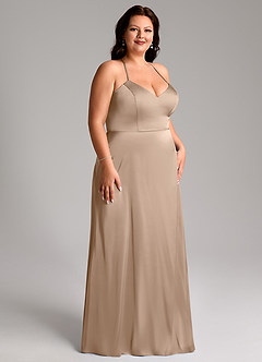 Azazie Mei Brautjungfernkleider A-Linie V-Hals Stretch-Satin Kleid Taupe image10