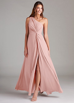 Azazie Brooke Bridesmaid Dresses Powder Pink A-Line One Shoulder Chiffon Dress image3
