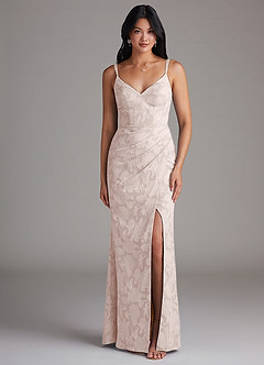 Azazie Leo Bridesmaid Dresses Blushing Pink Sheath Pleated Floral Burnout Dress image1