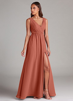 Azazie Tanicia Bridesmaid Dresses Clay A-Line Pleated Chiffon Dress image3