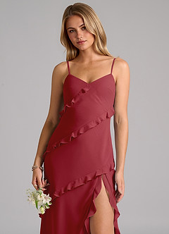 Azazie Nancie Jurken voor bruidsmeisjes Jurk van Chiffon met Zeemeermin Ruches Granaatappel image7