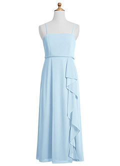 Azazie Kaylee Junior Sky Blue A-Line with Belt Mesh Dress image1
