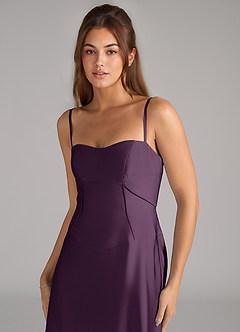 Azazie Valentine Robes de demoiselle d'honneur Robe Trapèze en Satin extensible Corset Prune image6