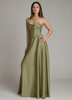 Azazie Meleena Brudtärnklänningar Klä av A-Linje i Stretch Satin Axelbandslös Pistasch image6