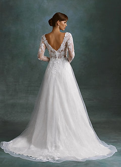 Azazie Leila Wedding Dresses Diamond White A-Line V-Neck Sequins Tulle Dress image2