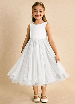 Azazie Lass Abiti da Ragazza di Fiori Abito A-Line in Tulle Fiocco Bianco image5