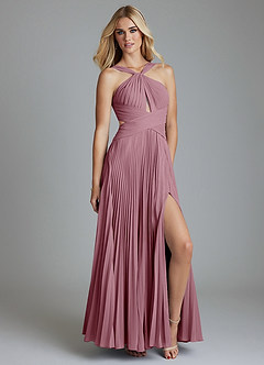 Azazie Hosanna Bridesmaid Dresses Vintage Mauve A-Line Pleated Chiffon Dress image1