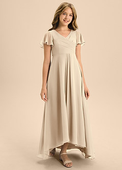 Azazie Induh Junior A-Linie Plissee Chiffon Kleid Champagner image3