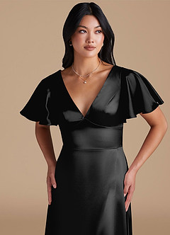 Azazie Lani Final Sale Black A-Line Metallic Satin Dress image3