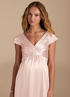 Azazie Allessia Maternity Bridesmaid Dresses A-Line Metallic Satin Floor-Length Dress image7