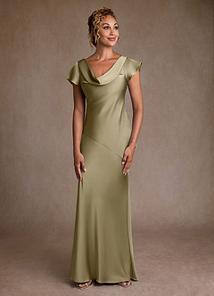 Azazie Shelby Mother of the Bride Dresses Moss Green Mermaid Pleated Stretch Satin Dress image1