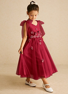Azazie Minia Flower Girl Dresses Scarlet A-Line Bow Matte Satin Dress image3
