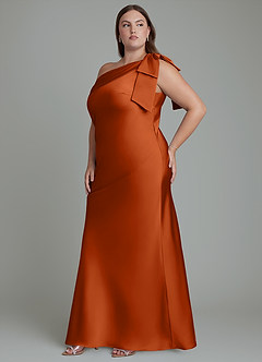 Azazie Yuanna Bridesmaid Dresses Burnt Orange Mermaid One Shoulder Stretch Satin Dress image12