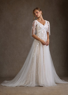 Azazie Renesmee Vestidos de novia Vestido Blanco Diamante Champán de Tul de Línea A con Lentejuelas image3