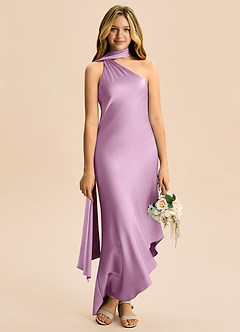 Azazie Briony Junior Wisteria Sheath Pleated Stretch Satin Dress image5