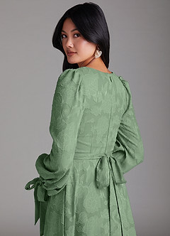 Azazie Leonia Bridesmaid Dresses Eucalyptus A-Line Long Sleeve Floral Burnout Dress image5