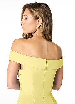 Azazie Lecia Bridesmaid Dresses Lemon Sorbet Empire Off-The-Shoulder Pleated Chiffon Convertible Dress image6