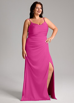 Azazie Deandra Brudtärnklänningar Klänning av Sjöjungfru i Stretch Satin Plisserad Fuchsia image10