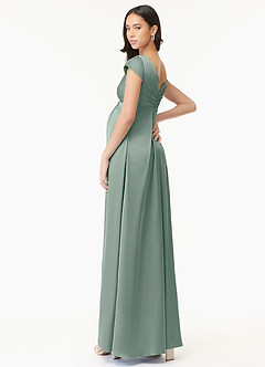 Azazie Allessia Gravid brudtärna klänningar Klä A-Line Plisserad Golvlängd Stretch Satin image4