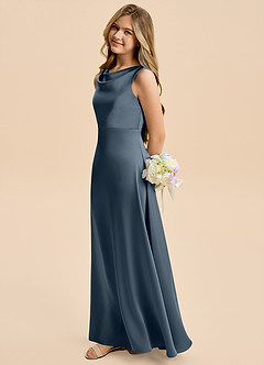 Azazie Kiki Junior Twilight A-Line Bow Stretch Satin Dress image3