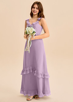Azazie Tavie Junior Wisteria A-Line Ruched Chiffon Dress image4
