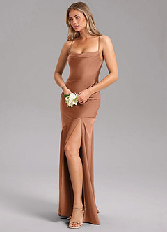 Azazie Grata Bridesmaid Dresses Bronzer Sheath Side Slit Stretch Satin Dress image4
