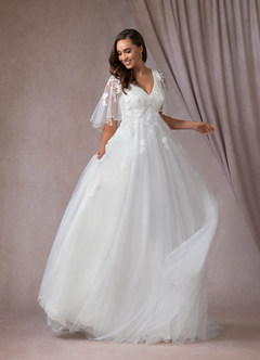 Azazie Renesmee Wedding Dresses A-Line Sequins Tulle Chapel Train Dress image5