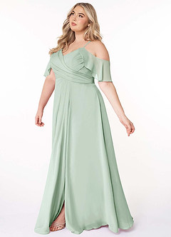 Azazie Dakota Bridesmaid Dresses Agave A-Line V-Neck Pleated Chiffon Dress image10