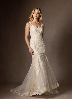 Azazie Poppy Wedding Dresses Diamond White Nude Mermaid Sequins Tulle Dress image10