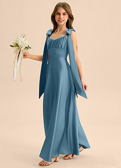 Azazie Halley Junior Abito A-Line in Raso Elasticizzato Fiocco Bermuda image3