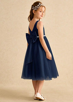 Azazie Firefly Flower Girl Dresses Dark Navy A-Line Bow Matte Satin Dress image2