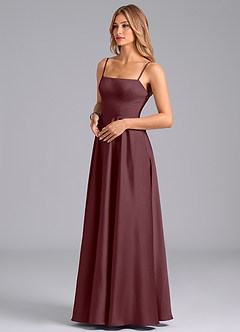 Azazie Elita Bridesmaid Dresses Sangria A-Line Pleated Stretch Satin Dress image4