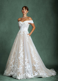 Azazie Becca Robes de mariée Robe Trapèze en Tulle Décolleté en cœur Diamant Blanc Champagne image1