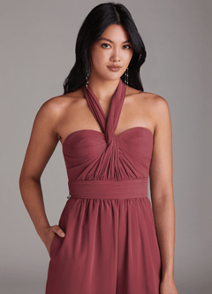 Azazie Lamara Abiti da Damigella Tuta Convertibile in Chiffon a Spalla Scoperta Merlot image9