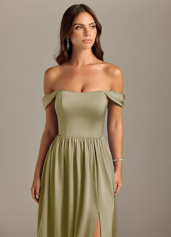 Azazie Calianna Bridesmaid Dresses Moss Green A-Line Off the Shoulder Stretch Satin Convertible Dress image4