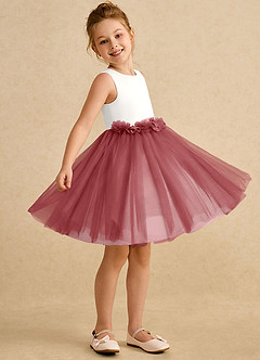 Azazie Louisa vestidos de niña de las flores Vestido de Marfil Rosa Antiguo de Tul de Corte en A con Sin mangas image3