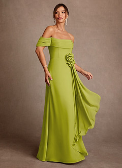 Azazie Amherst Mother of the Bride Dresses Lemongrass A-Line Off the Shoulder Chiffon Dress image2