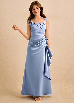 Azazie Ciara Girls Formal Flower Girl Dresses Ice A-Line Pleated Matte Satin Dress image1