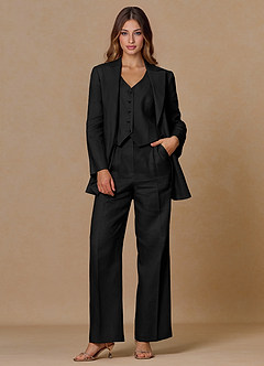 front Belicia Black 100% Linen 3-Piece Suit