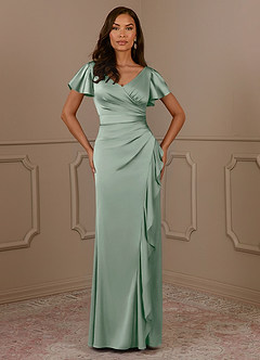 Azazie Roya Mère de la mariée Robes Robe Sirène en Satin extensible Col en V Plissé Agave image2